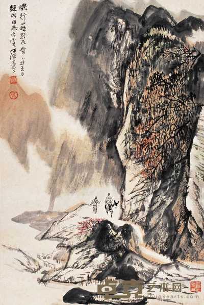 何海霞 乙丑（1985）年作 晓行山路野花香 立轴 68×45cm